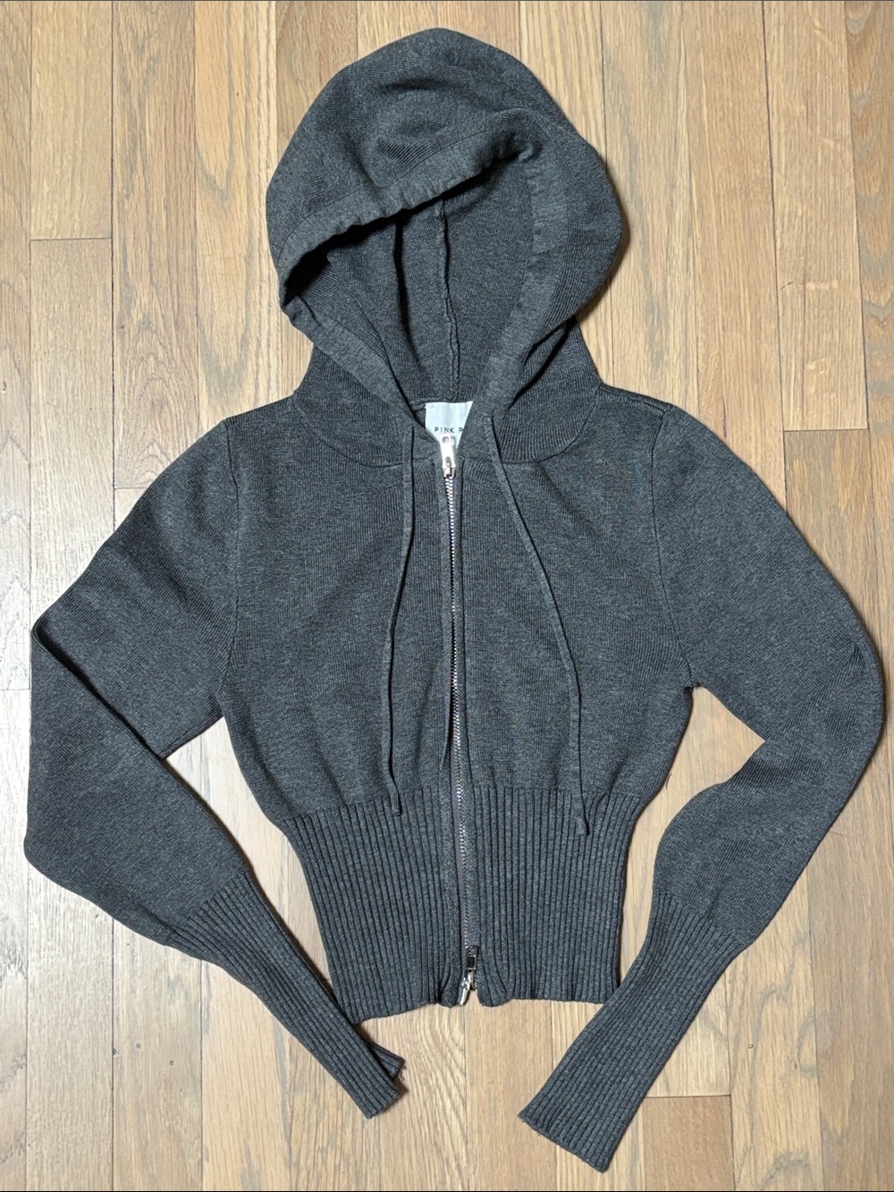 Pink Rose Size Small Charcoal Hooded Zip-Up Cardigan